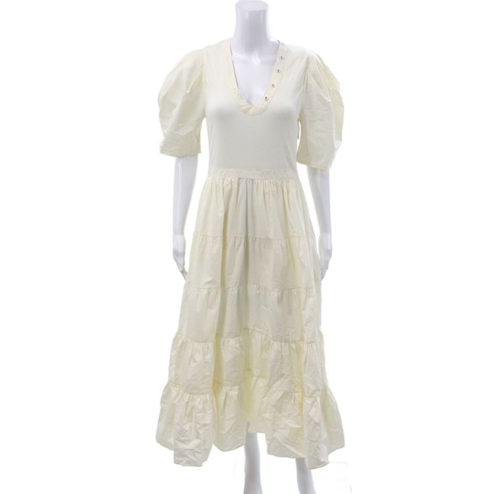 Ulla Johnson Women Beige Cotton V-Neck Fit & Flare Maxi Dress Size M